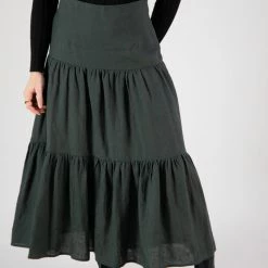 Among The Brave Blazing Dark Forest Tiered Linen Midi Skirt