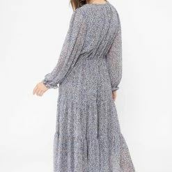 Seeking Lola Fashion Magical Blue Animal LS Tiered Maxi Dress