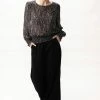 Among The Brave Pure Black Ditsy Fleck Puff Sleeve Shirred Blouse