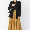 Among The Brave Sensational Gold Tiered Satin Tie Waist Maxi Skirt Fashion