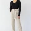 Among The Brave Fashion Pierre Sand Dune Soft Viscose Tapered Leg Belted Pant