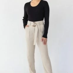 Among The Brave Fashion Pierre Sand Dune Soft Viscose Tapered Leg Belted Pant