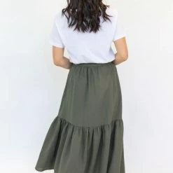 Ivy + Jack Hope Khaki Linen Tiered Midi Skirt