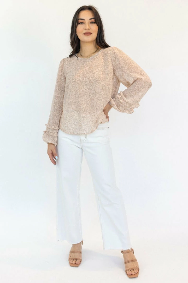 Among The Brave Ava Cream Ditsy Animal Double Ruffle Puff Sleeve Top