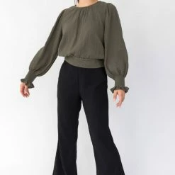 Ivy + Jack Grace Khaki Cotton LS Top Fashion