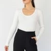 Ivy + Jack Radiant Ivory LS Rib Knit Crew Neck Top