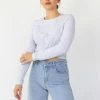 Among The Brave Dazed Snow Marle Twist Front LS Crop Top