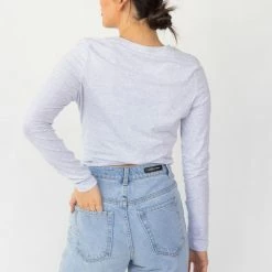 Among The Brave Dazed Snow Marle Twist Front LS Crop Top