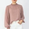 Among The Brave Embrace Rose Ditsy Leaf LS High Neck Shirred Top Fashion