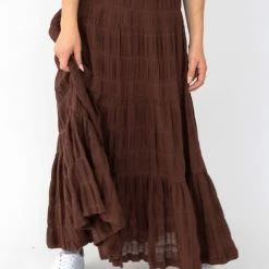 Ivy + Jack Fashion Charming Cocoa Shirred Cotton Shirred Tiered Maxi Skirt