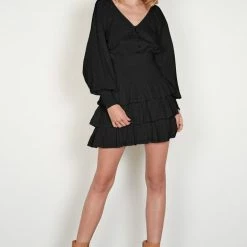 Esmaee Skylar Black Lace LS Mini Dress Fashion