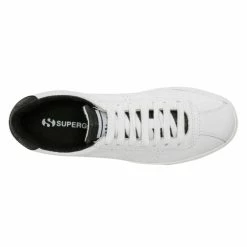 Superga 2843 CLUBS Comfleau White With Black Trim Leather Sneaker