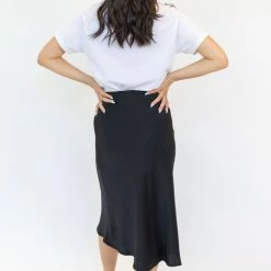 Ivy + Jack Ivy Black Washer Satin Midi Bias Skirt