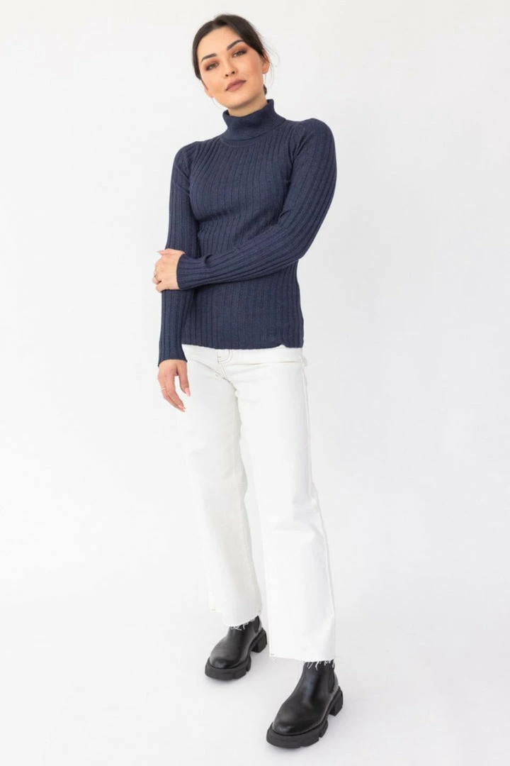 Among The Brave Fashion Phenomenal Navy Marle Rib Knit Tutleneck