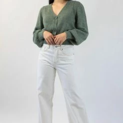 Among The Brave Spirited Soft Khaki Mohair Blend Balloon Sleeve Cropped Cardigan Fashion