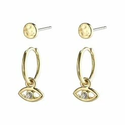 Pilgrim Poesy Two In One Crystal Studs And Third Eye Sleepers Gold Earring Set Accessories