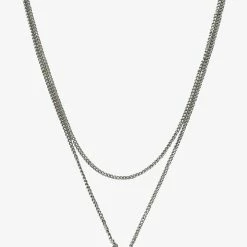Flo Gives Back 15% To Women In Need Double Chain Heart Rhodium Necklace Accessories