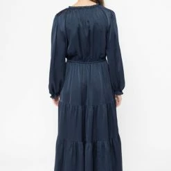 Seeking Lola Magical Navy Satin LS Tiered Maxi Dress