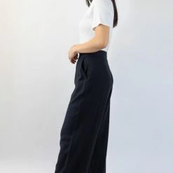 Among The Brave Effortless Black Viscose Deep Band Wide Leg Pant