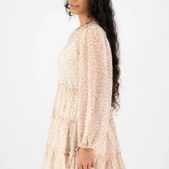 Ivy + Jack Fashion Bella Natural Floral Crinkle Blouson LS Smock Mini Dress