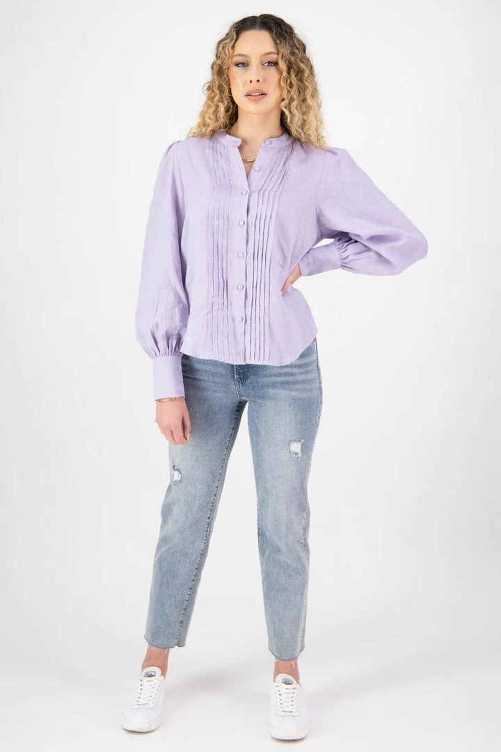 Among The Brave Fashion Hero Lilac Linen Pintuck LS Puff Sleeve Shirt