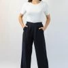 Among The Brave Effortless Black Viscose Deep Band Wide Leg Pant