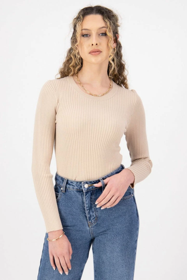 Ivy + Jack Radiant Cream LS Rib Knit Crew Neck Top