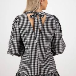 Ivy + Jack Emelia Black Check Mid Sleeve Smock Dress Fashion