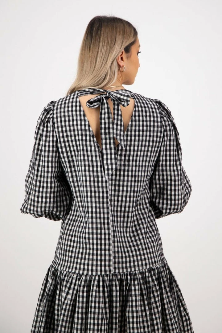 Ivy + Jack Emelia Black Check Mid Sleeve Smock Dress Fashion