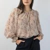 Ivy + Jack Fashion Grace Natural Animal Blouson LS Back Hem Tie Top