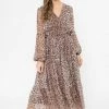 Seeking Lola Fashion Santa Maria Rust Leopard LS Tiered Midi Dress
