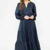 Seeking Lola Magical Navy Satin LS Tiered Maxi Dress