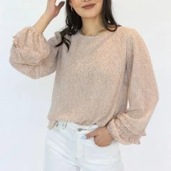 Among The Brave Ava Cream Ditsy Animal Double Ruffle Puff Sleeve Top