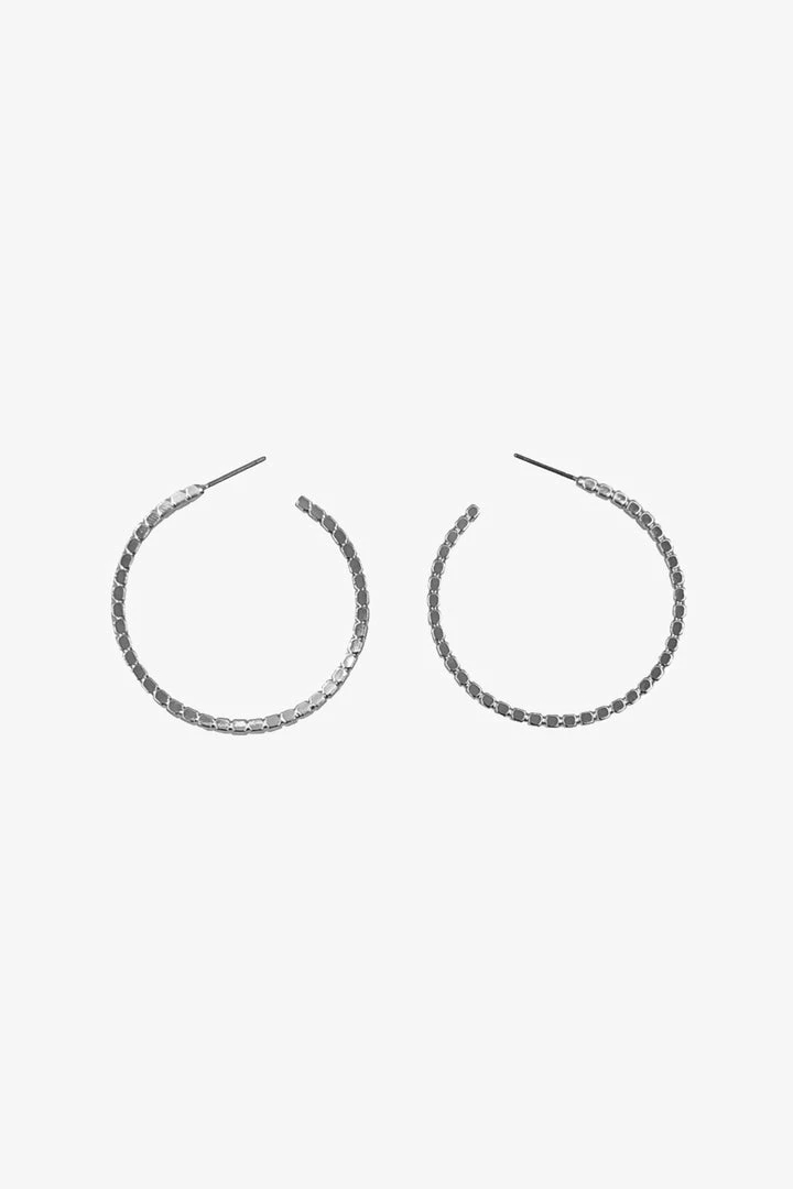 Flo Gives Back 15% To Women In Need Textured Thin Hoop Earrings Rhodium Accessories