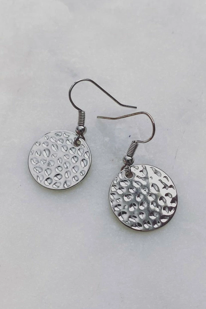 Flo Gives Back 15% To Women In Need Small Hammered Circle Rhodium Earring