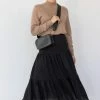 Among The Brave Blazing Black Tiered Linen Midi Skirt Fashion