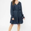 Billie The Label Jessica Navy Satin Drop Waist Mid Sleeve Mini Dress