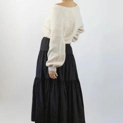 Among The Brave Fashion Sensational Black Tiered Satin Tie Waist Maxi Skirt