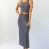 Among The Brave Interstellar Silver Shimmer High Split Midi Skirt