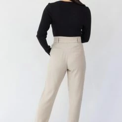 Among The Brave Fashion Pierre Sand Dune Soft Viscose Tapered Leg Belted Pant