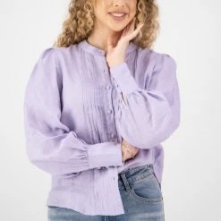 Among The Brave Fashion Hero Lilac Linen Pintuck LS Puff Sleeve Shirt