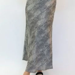 Ivy + Jack Stunning Mini Leopard Satin Side Split Bias Midi Skirt