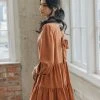 Among The Brave Fashion Deluxe Copper LS Balloon Sleeve Tie Back Tiered Mini Dress