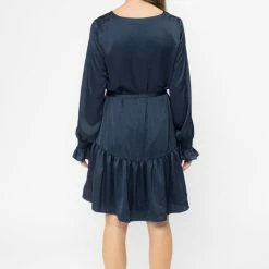 Billie The Label Jessica Navy Satin Drop Waist Mid Sleeve Mini Dress