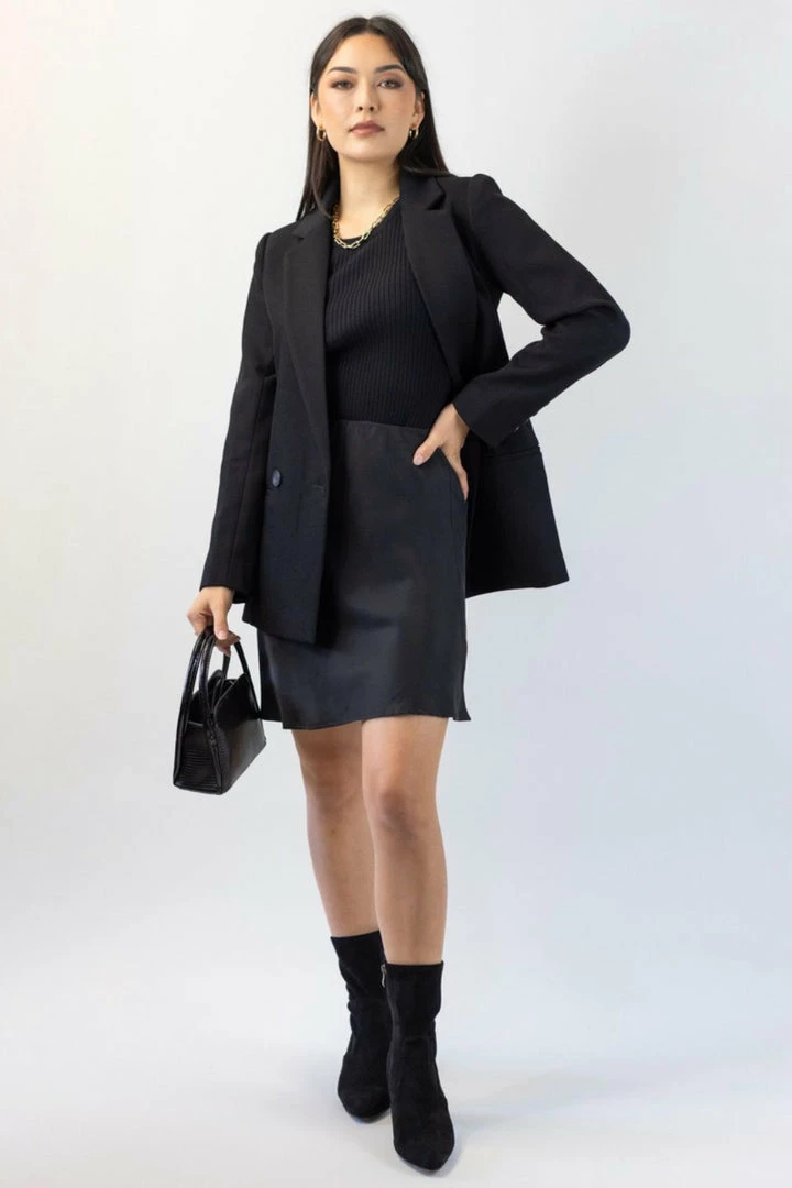 Among The Brave Lovers Black Cupro Bias Cut Mini Skirt