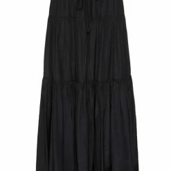 Among The Brave Fashion Sensational Black Tiered Satin Tie Waist Maxi Skirt