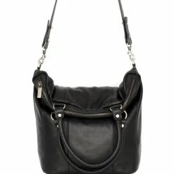 Status Anxiety Some Secret Place Twin Fold Over Handles Black Leather Bag