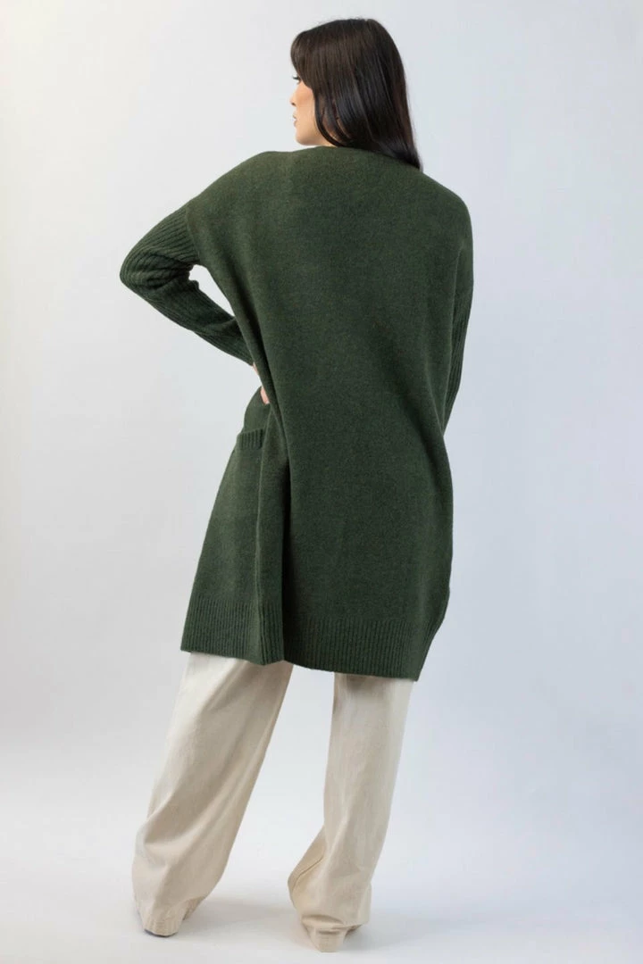 Among The Brave Secure Dark Khaki Longline Cardigan Fashion