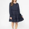 Seeking Lola Claire Navy Satin LS Tiered Mini Dress