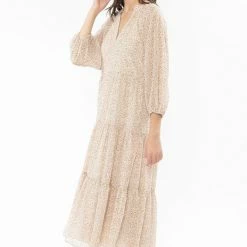 Leila + Luca Fashion Stellar Ivory Ditsy Flutter Sleeve V Neck Tiered Midi Dress